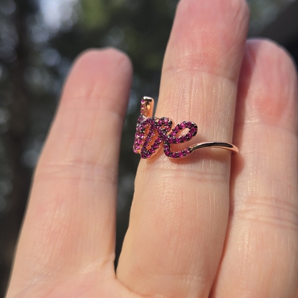 Ruby Sterling & Rose Gold LOVE Ring Sz6 - Picture 8 of 9